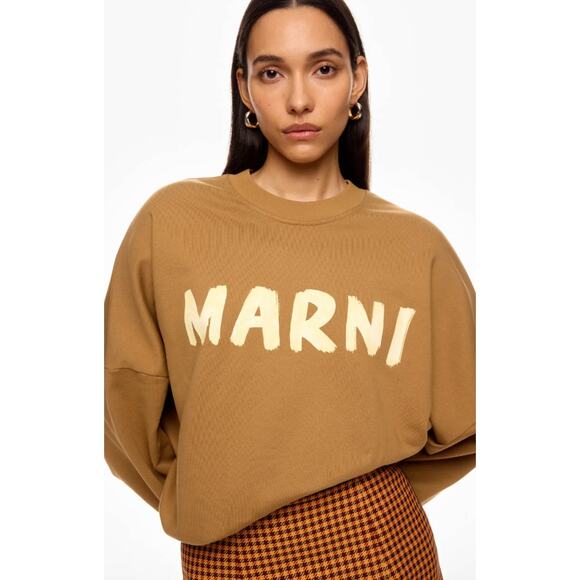 Marni Tops - Marni Brown Logo Cotton Sweatshirt